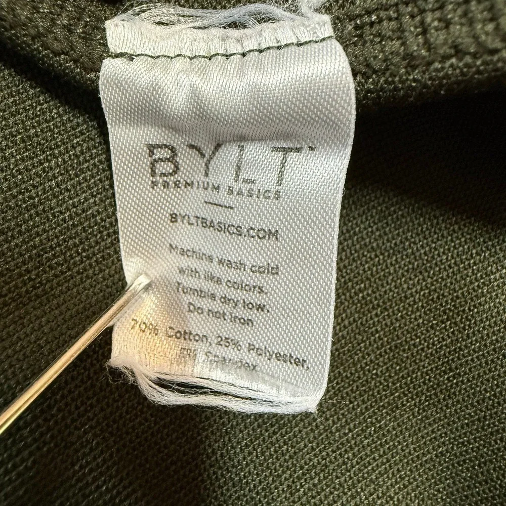 BYLT Drop Cut SS Lux Shirt Mens Medium Green White Striped‎ Curved Hem Tee